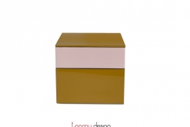 Square 2-tier curry/light pink lacquer box H11,3*13*13cm